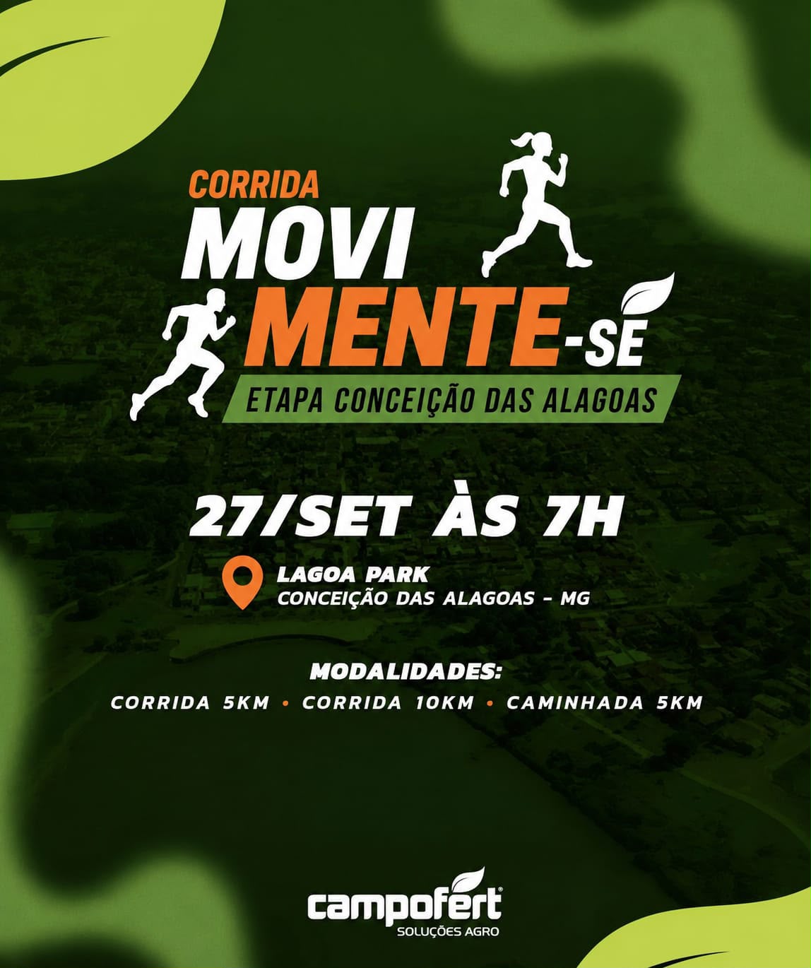 Cartaz da Corrida Movimente-se, etapa Conceição das Alagoas, 27 de setembro, na Lagoa Park